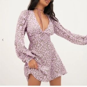 For Love And Lemons Lavender Leopard Long Sleeve Dress